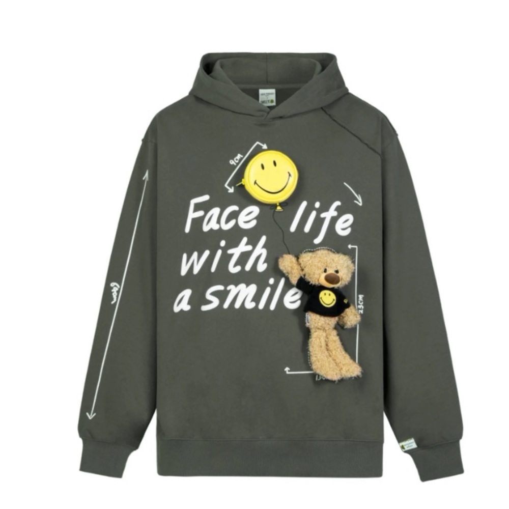 13DE MARZO PALDA BEAR VELCRO PATCH BALLON HOODIE DARK GULL GRAY -brand new